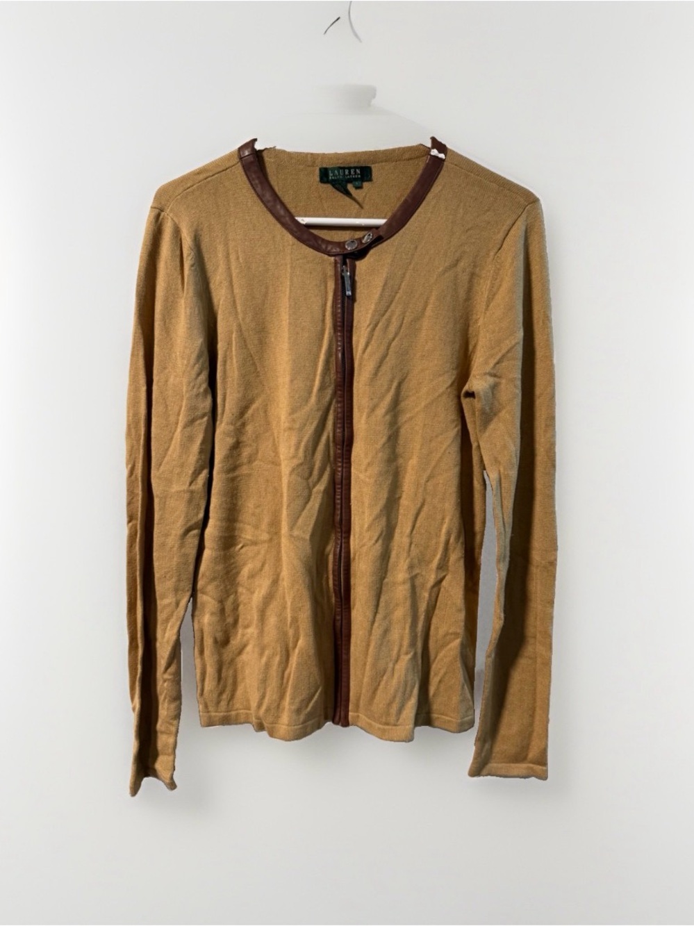 Ralph Lauren Men's Camel Brown Zip-Front Sweater